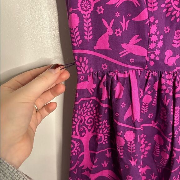 ModCloth Folks & Dreams Dress SZ XS Pink Forest SM FLAW Sleeveless Asymmetrical - Picture 3 of 7